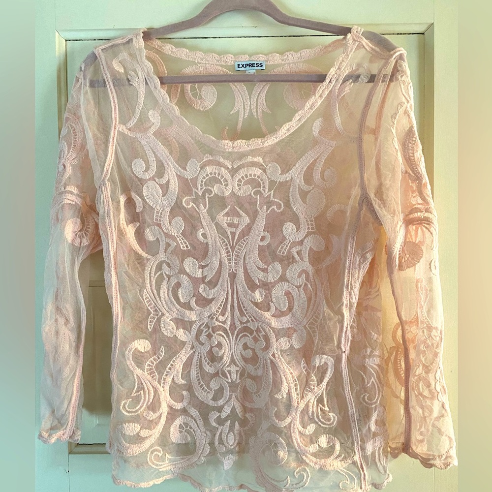 Express Pink Lace Sheer Top Size Medium